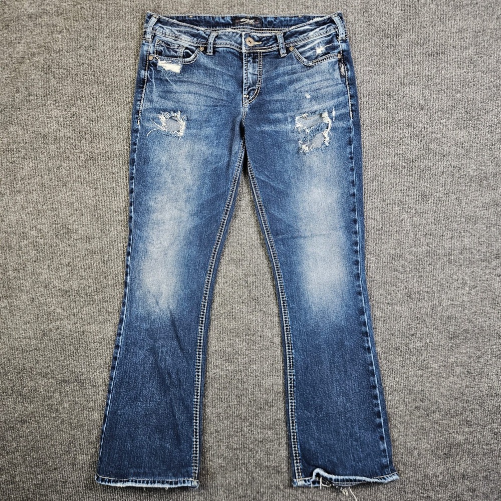 Silver Elyse Slim Boot Jeans Women's 30 Mid Rise Distressed Denim Dark Wash READ